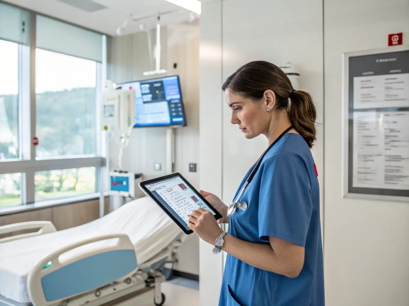 A nurse attentively monitors a patient's chronic wound during a remote consultation, showcasing the application of learned techniques.